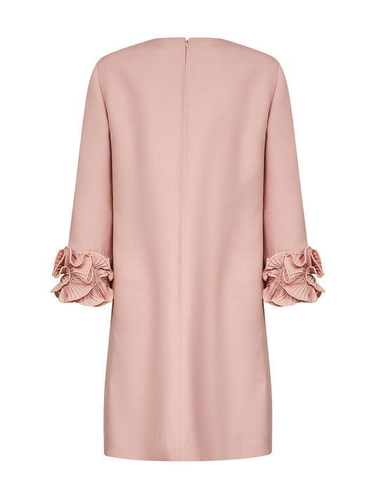 Valentino Women Pink Crepe Couture Short Dress With Ruffles