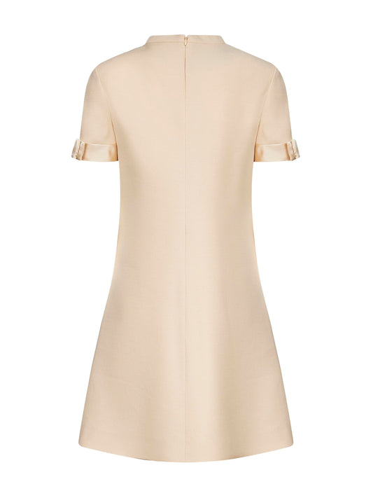 Valentino Women Beige Crepe Couture Short Dress With Bows