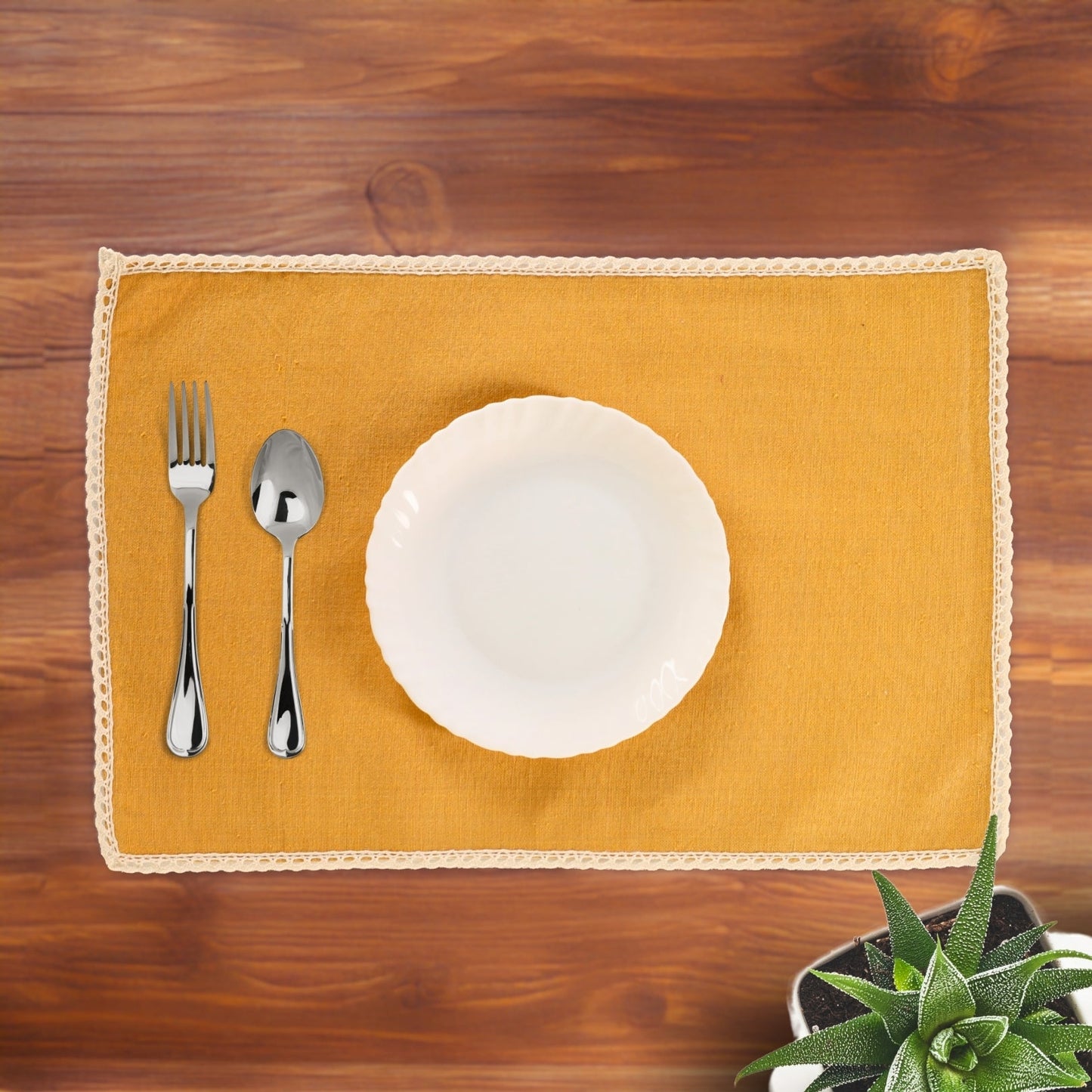 Mustard & Off-White Cotton Crochet Placemats (12" x 18")