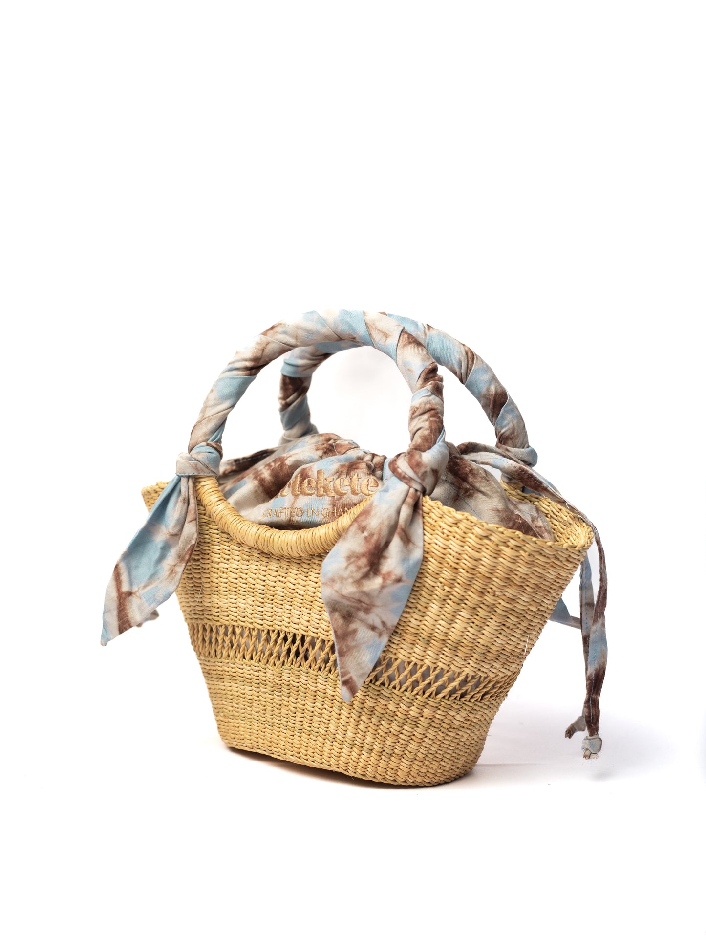 Butterfly Bag Small - Natural With Light Blue, White And Brown Lining