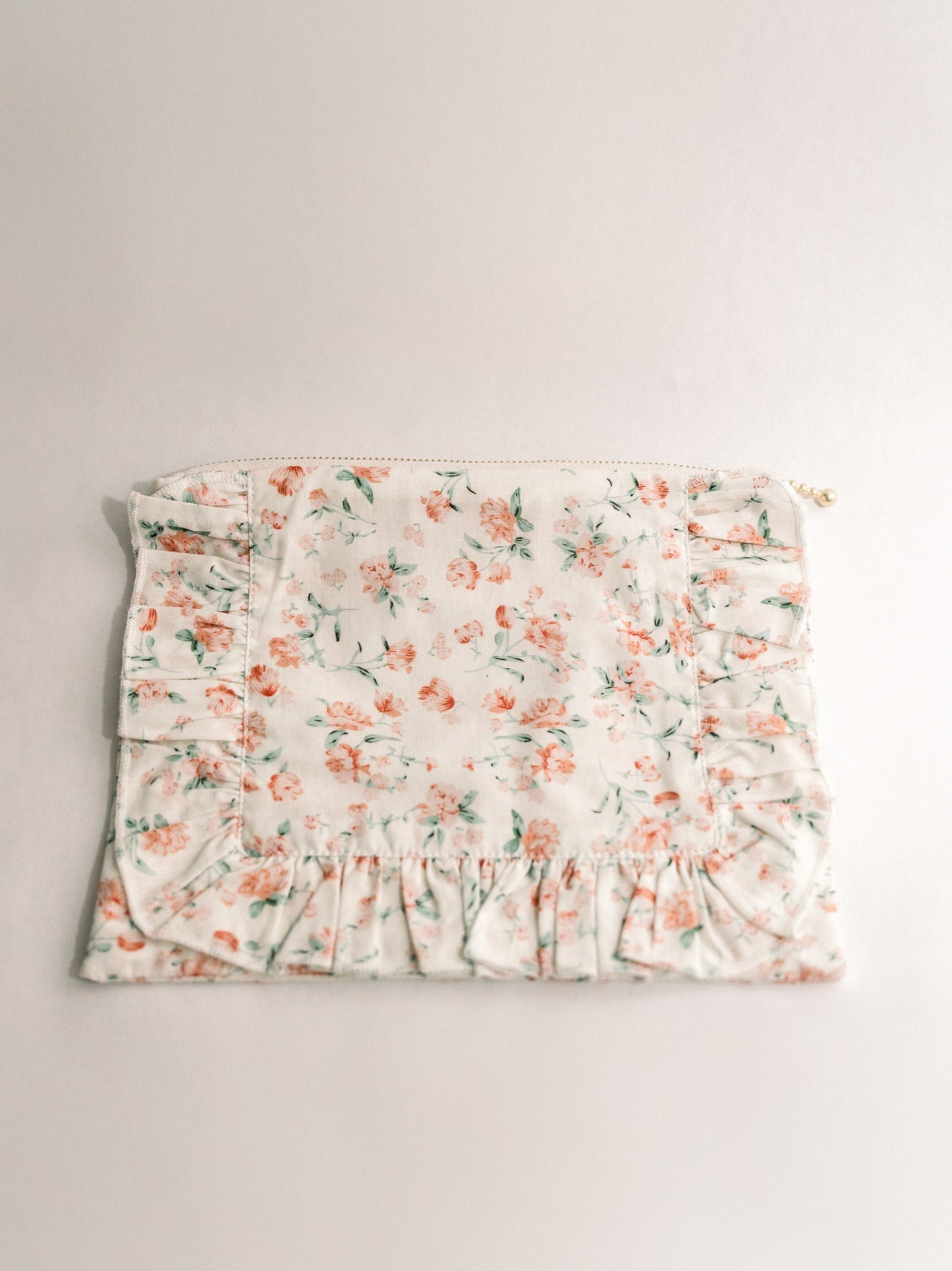 Sorrento Bloom | Timeless Floral Ruffle Zipper Pouch