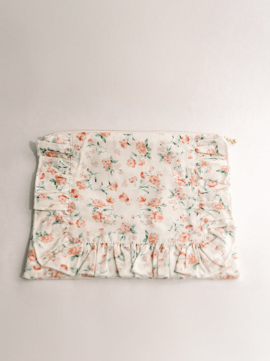Sorrento Bloom | Timeless Floral Ruffle Zipper Pouch