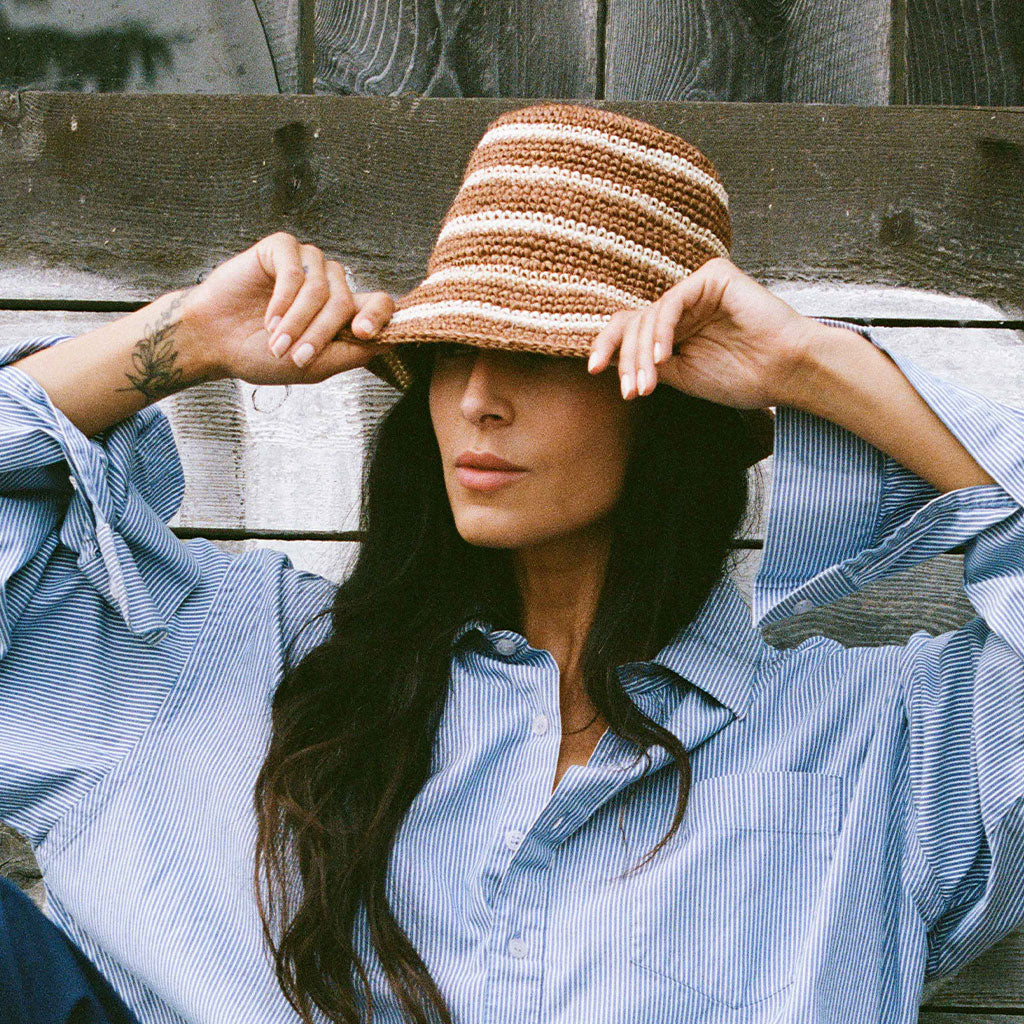 Fall Bucket Hat - Brown Striped