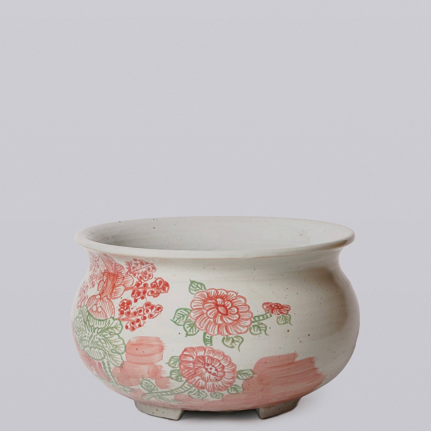 Rustic Four Seasons Pink & Green Porcelain Bulbous Cachepot