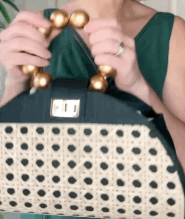 THE ISABELLA Black & Gold Rattan Woven Handbag