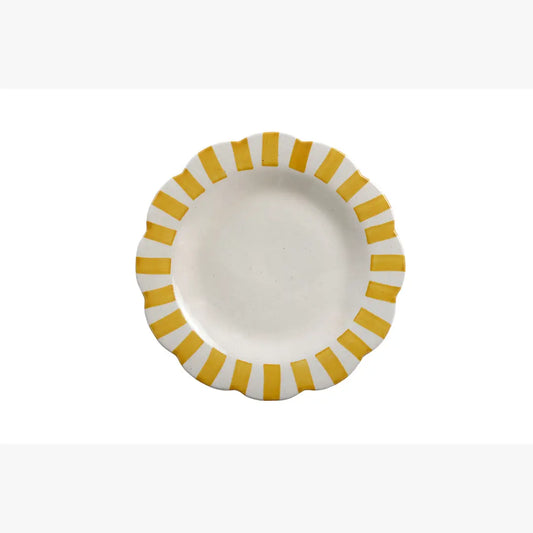 Ceramic Stripe Dinner Plate, Yellow - 10 x 10 x 1.25 Inches