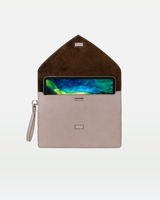 Envelope Clutch in Vegetable tanned calfskin and Suede Leather