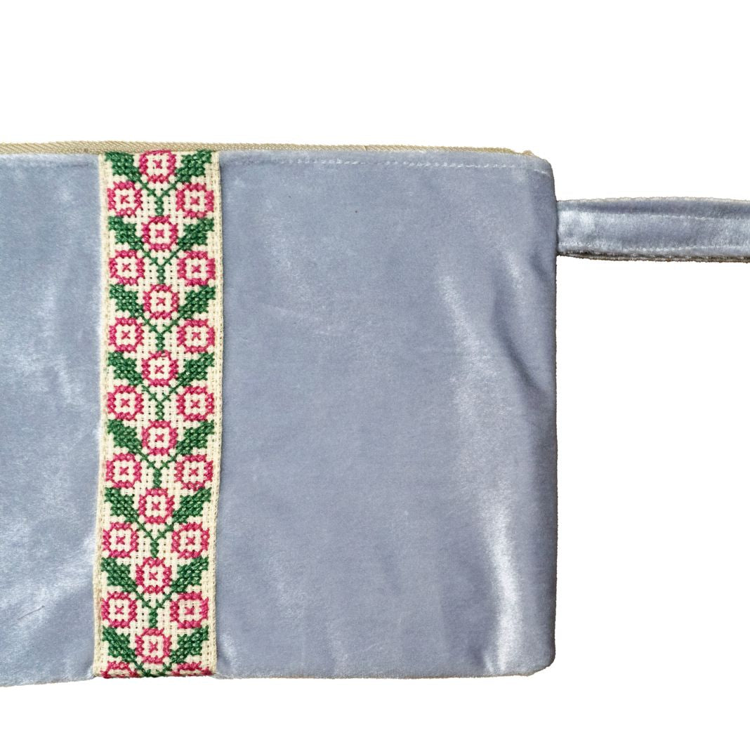 Velvet Tatreez Clutch - Gray