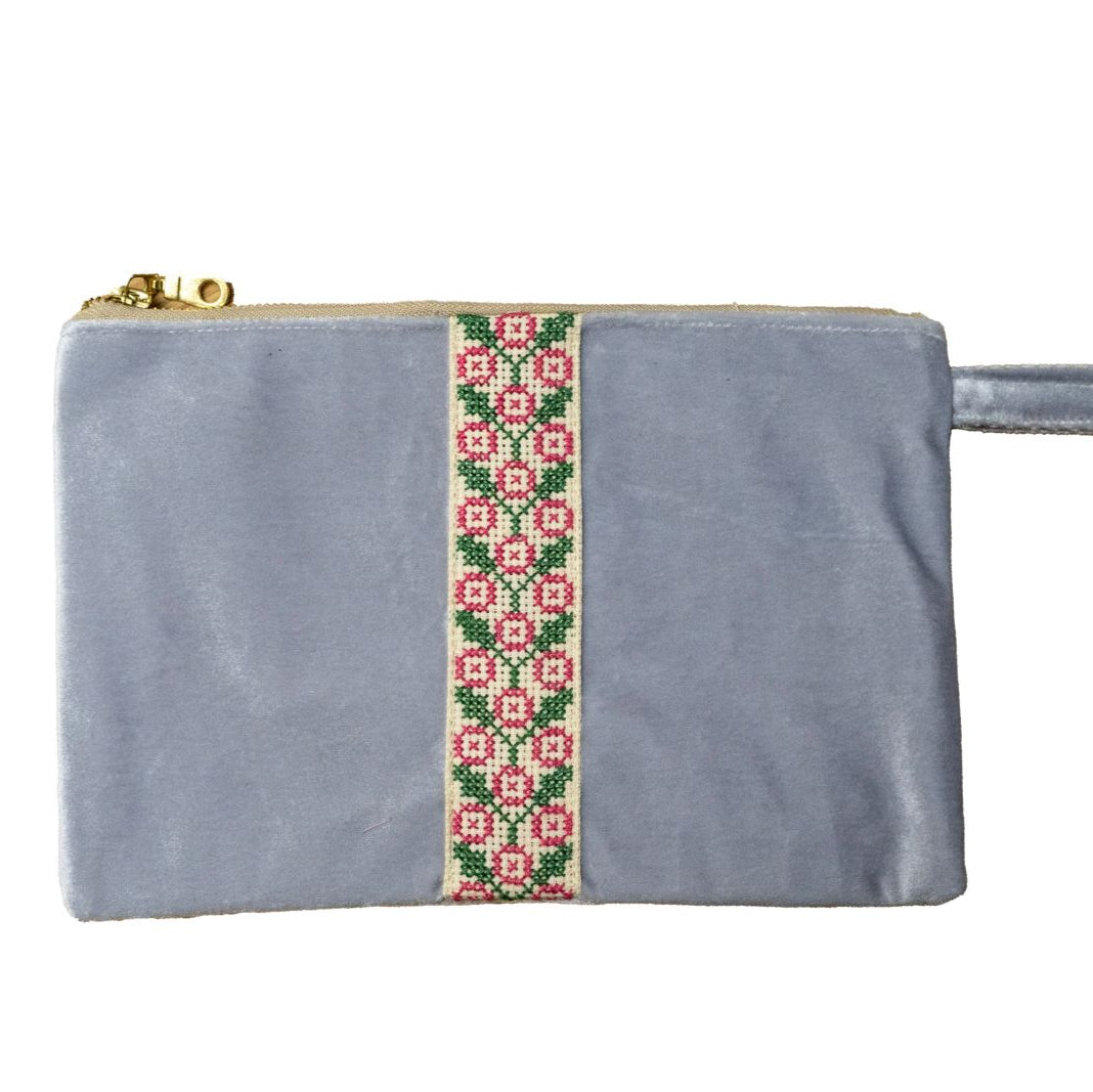 Velvet Tatreez Clutch - Gray