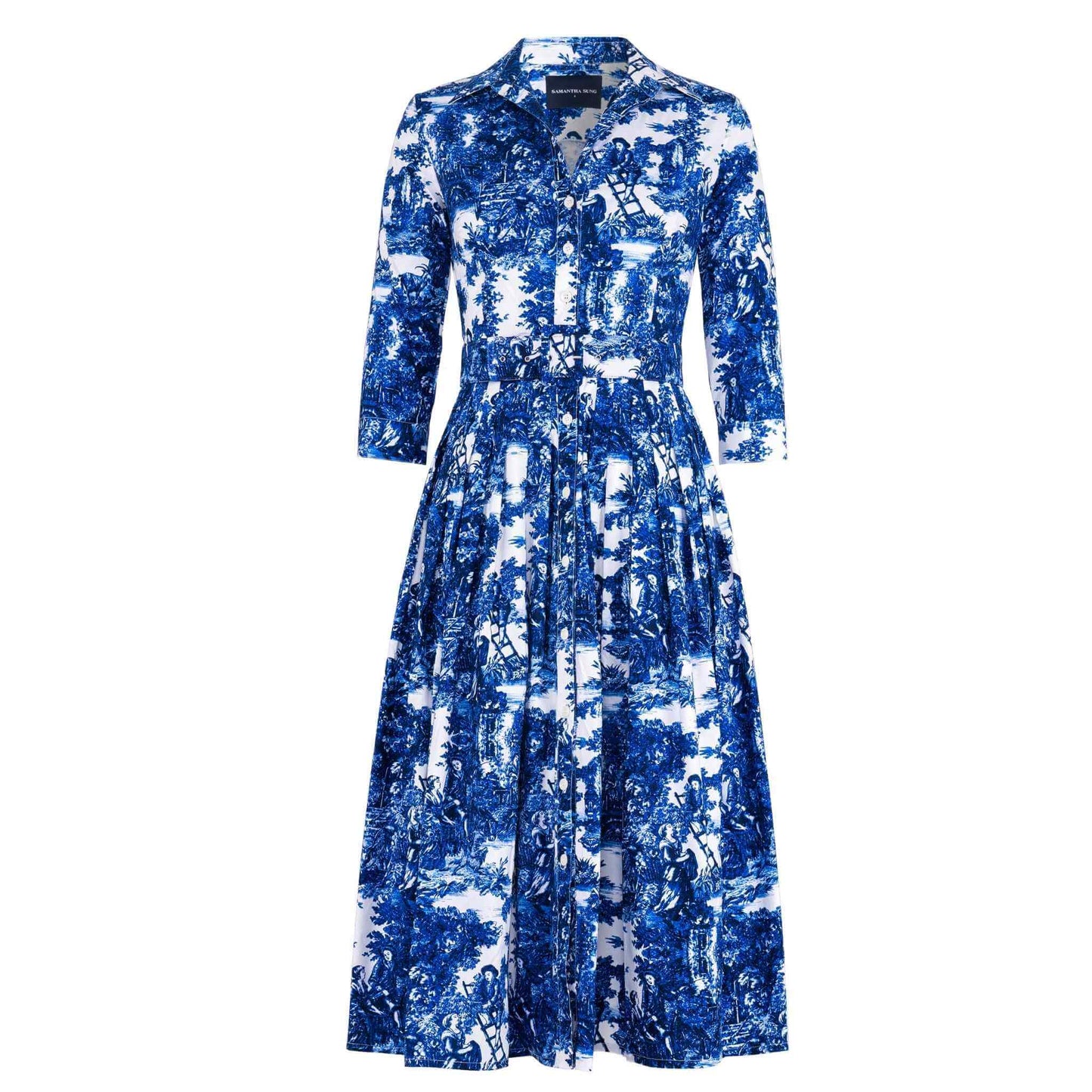 Audrey Dress #2 Antilles Toile White Cobalt Blue