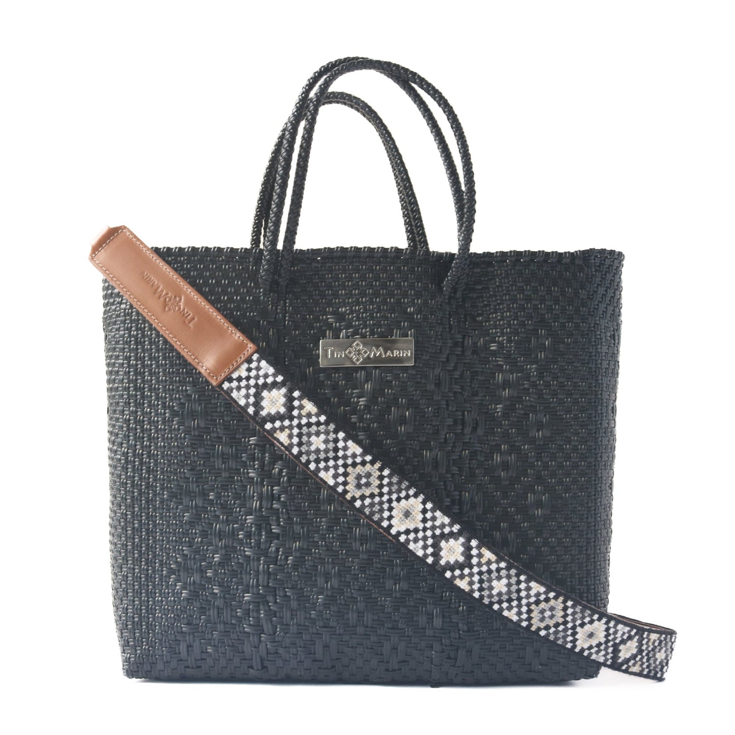 All Black Large Woven Crossbody Bag