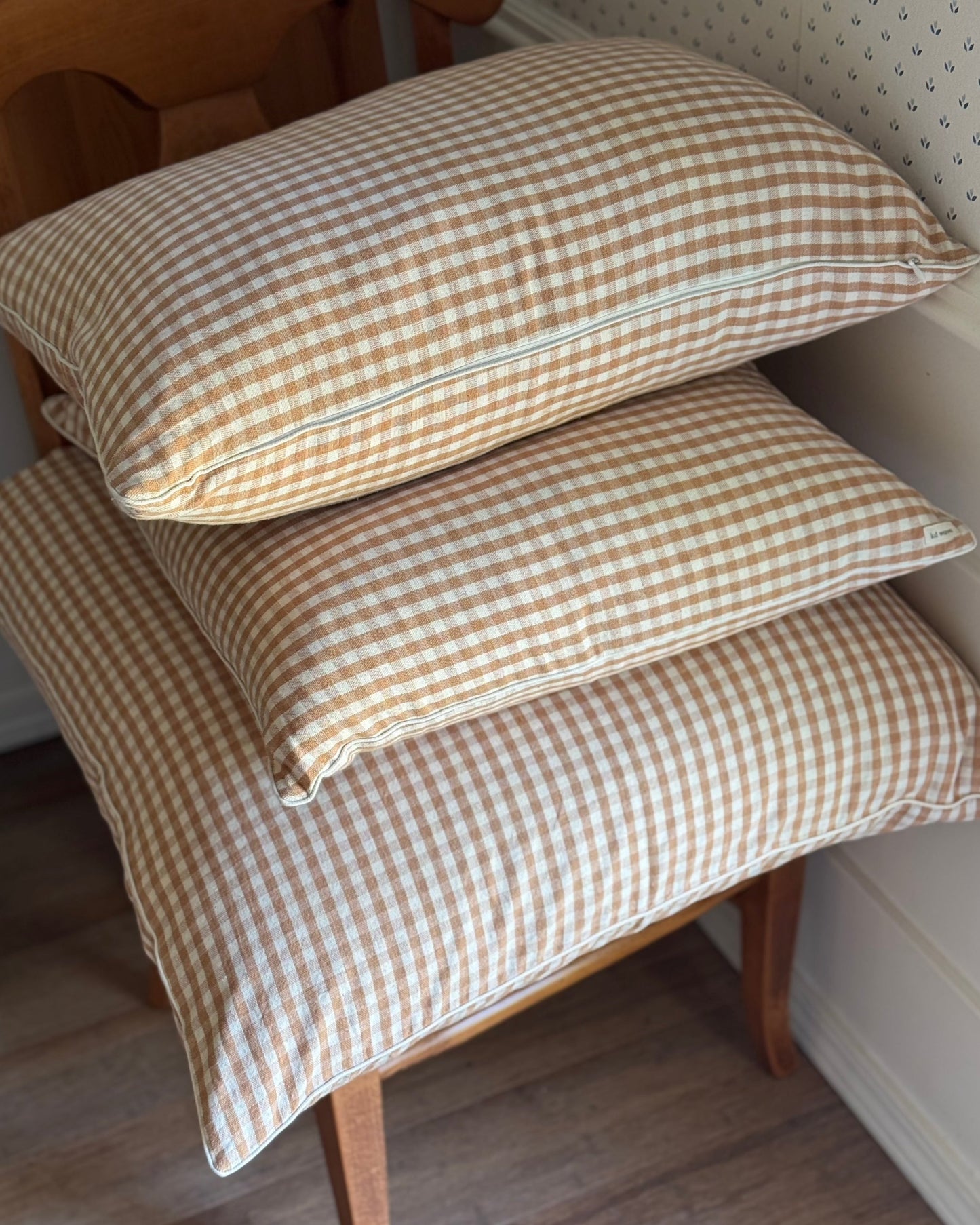 Tan Gingham Pillow Cover