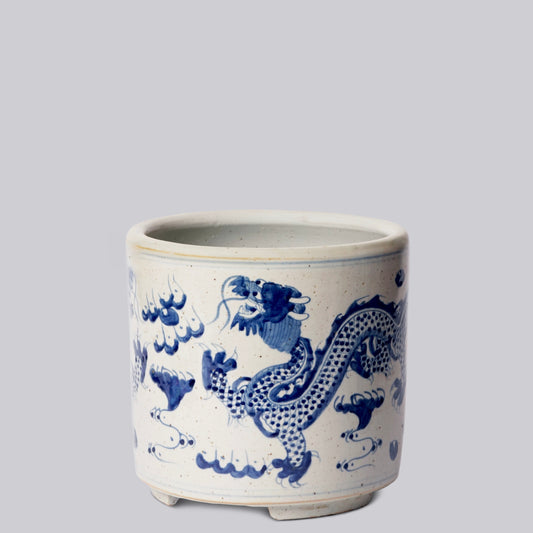Blue and White Porcelain Dragon Footed Cachepot