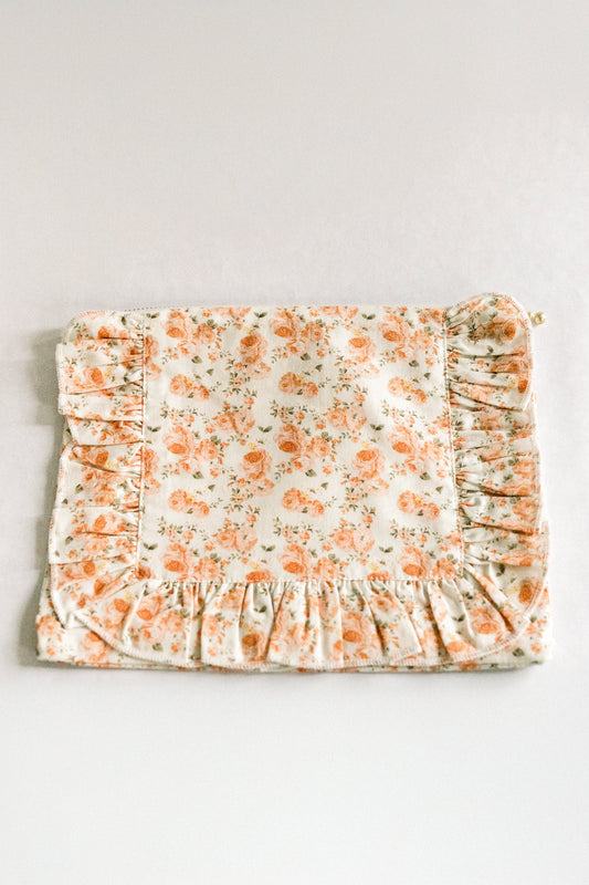 Coral Petal Blooms | Timeless Floral Ruffle Zipper Pouch
