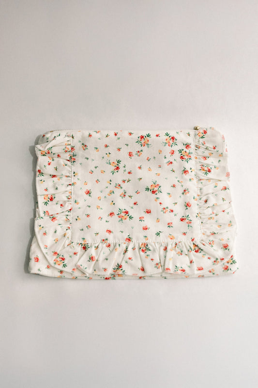 Clementine Bloom | Timeless Floral Ruffle Zipper Pouch