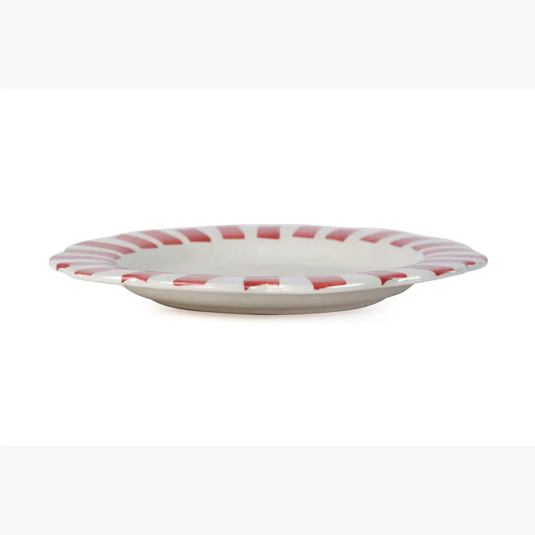 Ceramic Stripe Dinner Plate,  Red- 10 x 10 x 1.25 Inches