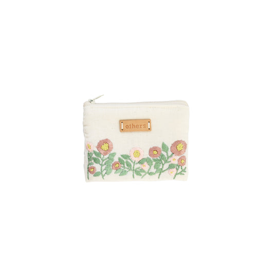 Others Embroidered Coin Purse White Floral Pink