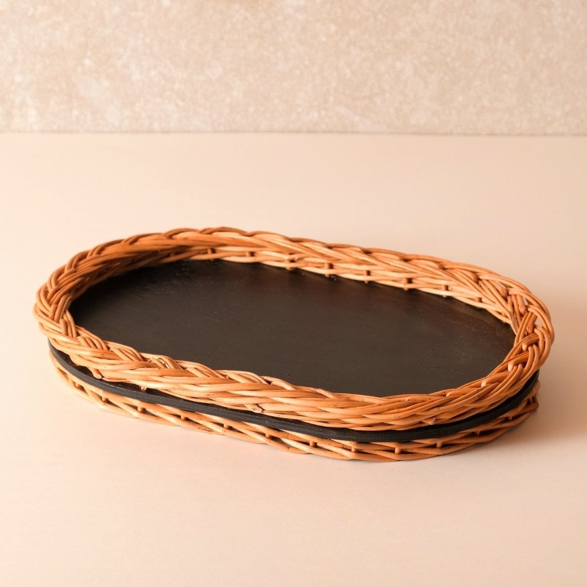 Wicker & Wood Serving Tray