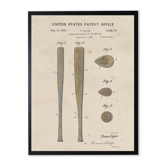 Baseball Bat Patent in Black Frame