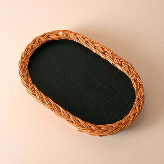 Wicker & Wood Serving Tray