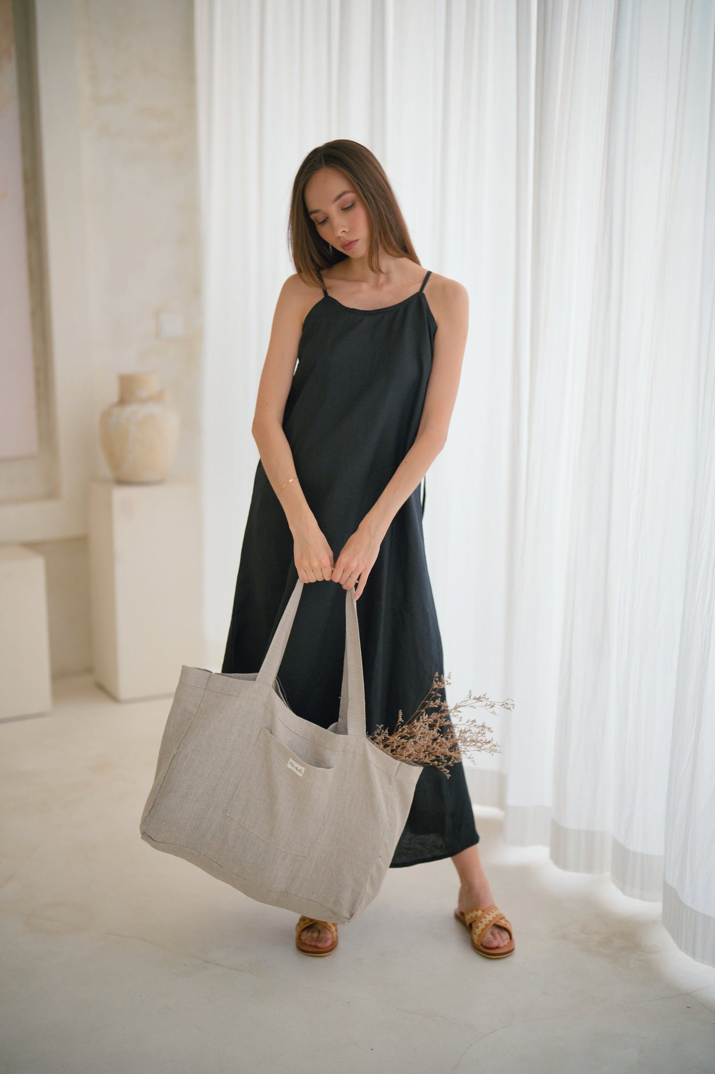 Maya Linen Dress in Black