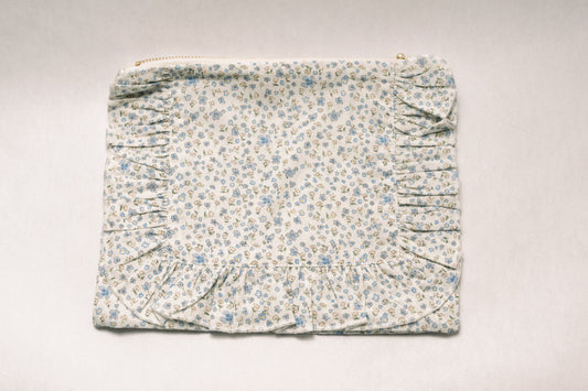 Bluebell Charm | Timeless Floral Ruffle Zipper Pouch