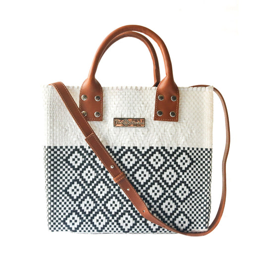 Tin Marin White Large Woven Crossbody Bag with Leather