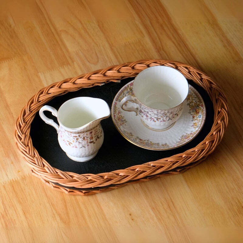 Wicker & Wood Serving Tray