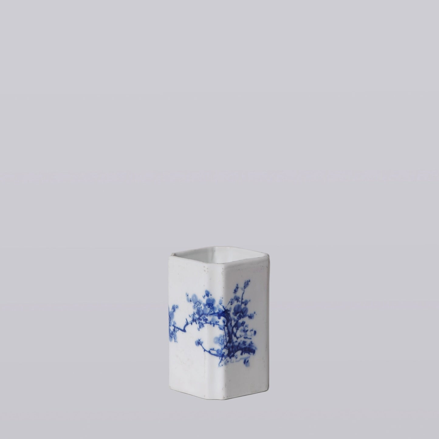 1920s Blue and White Porcelain Cherry Blossom Square Vase