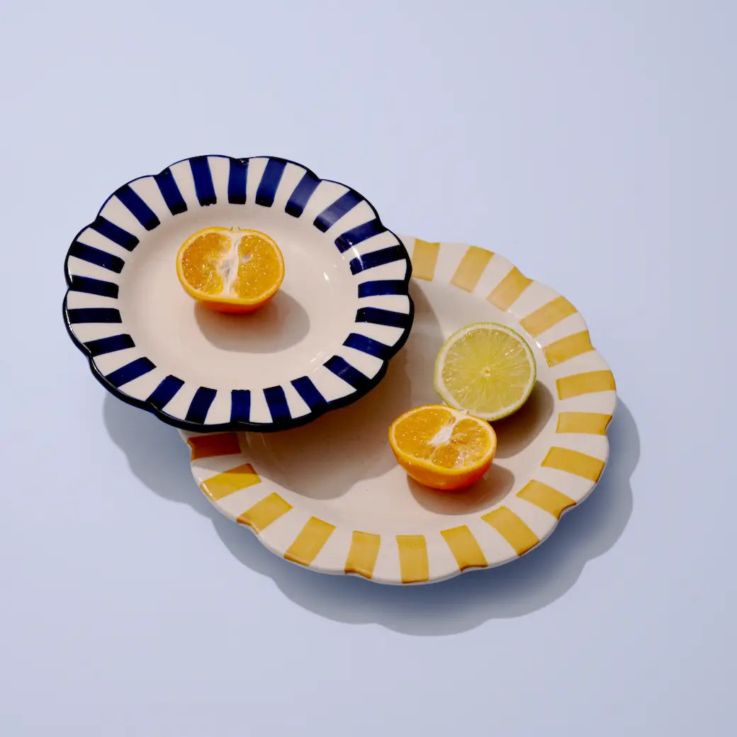 Ceramic Stripe Dinner Plate, Yellow - 10 x 10 x 1.25 Inches