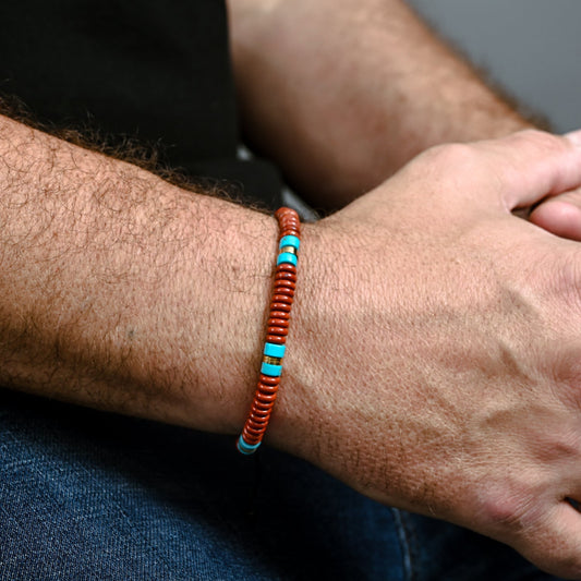 Nomadic Turquoise & Red Jasper Rope Beaded Bracelet