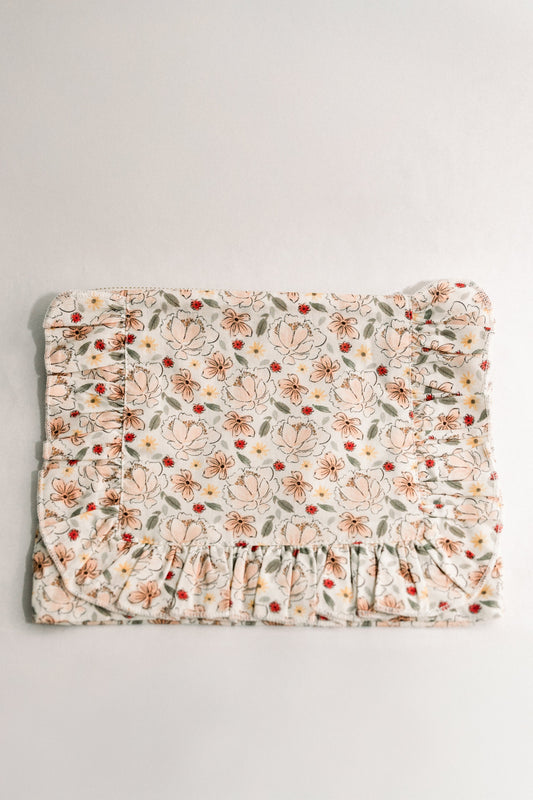 Primrose Garden | Timeless Floral Ruffle Zipper Pouch