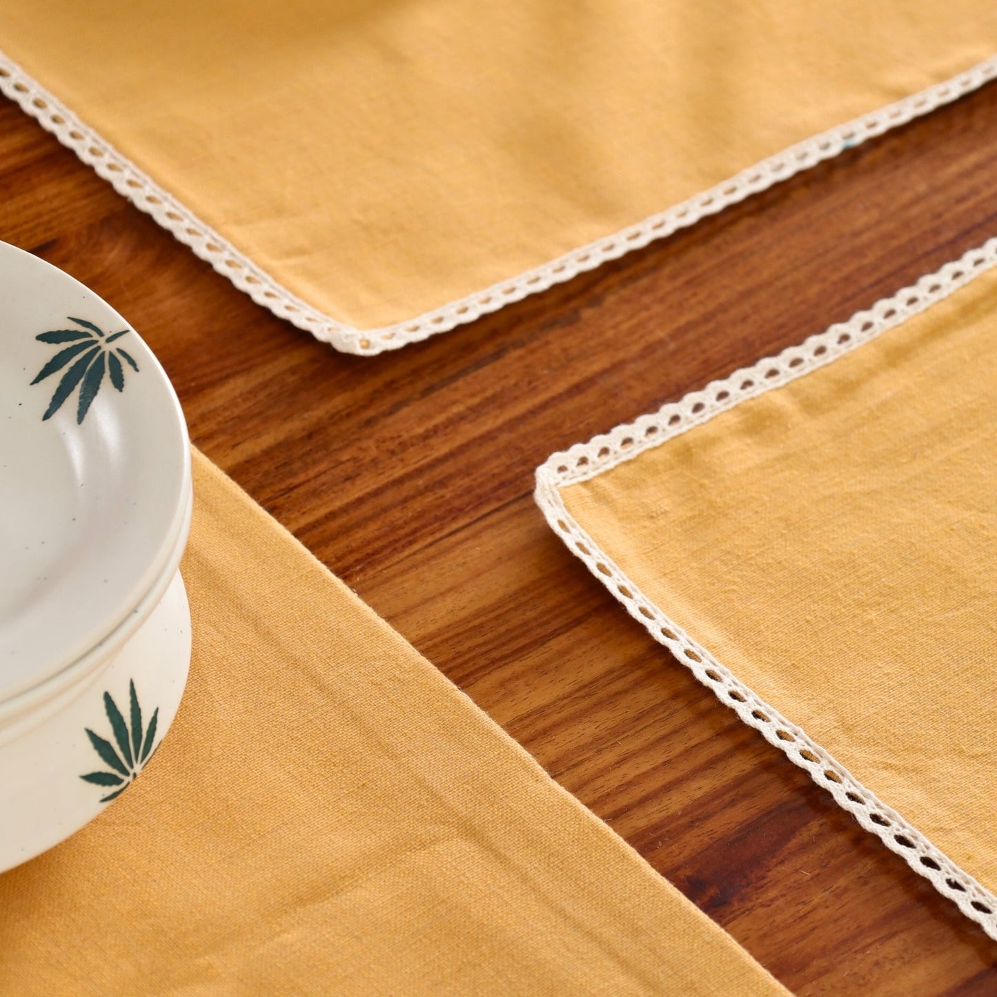 Mustard & Off-White Cotton Crochet Placemats (12" x 18")