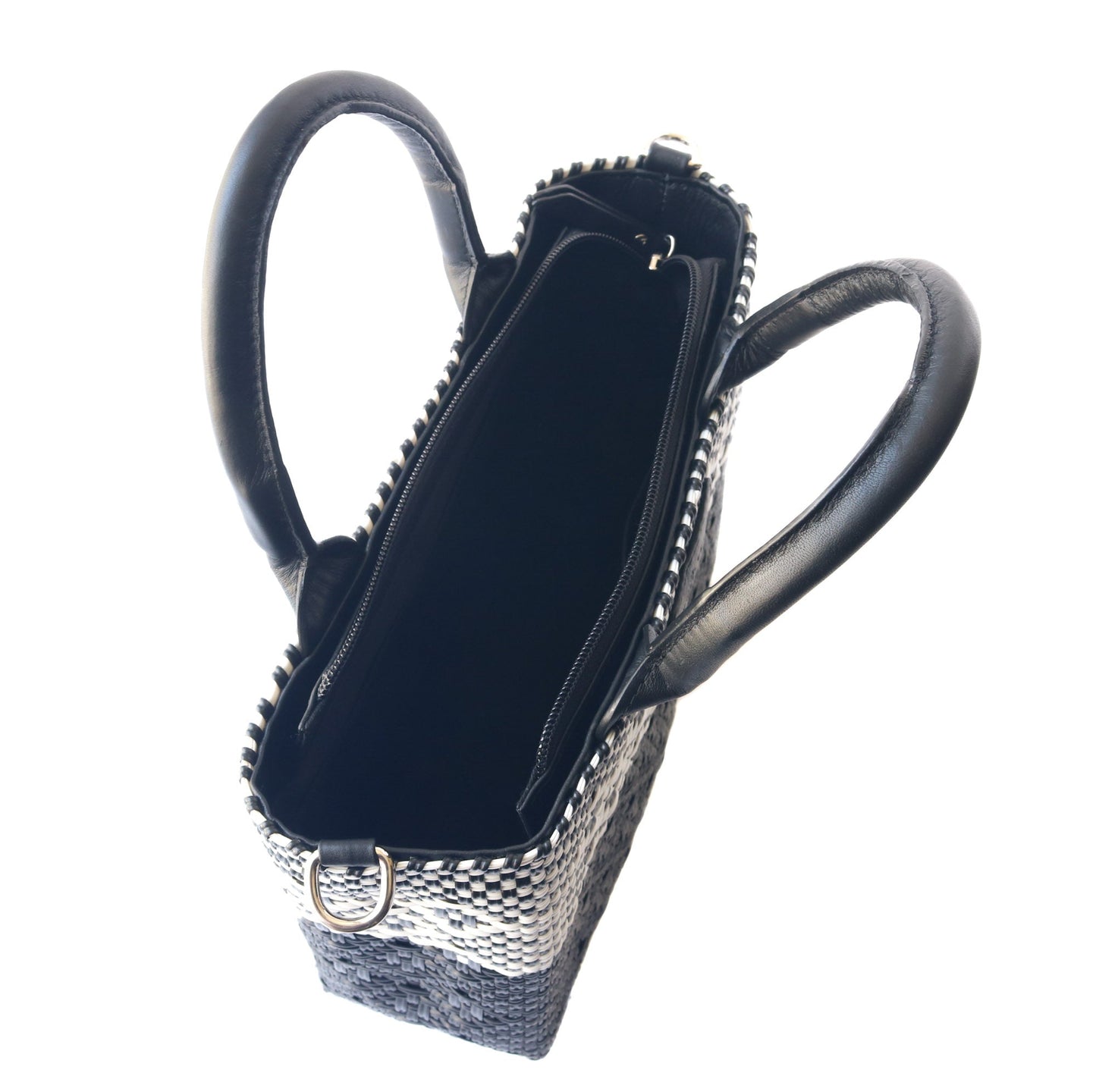 Tin Marin Black Small Woven Crossbody - Black Leather