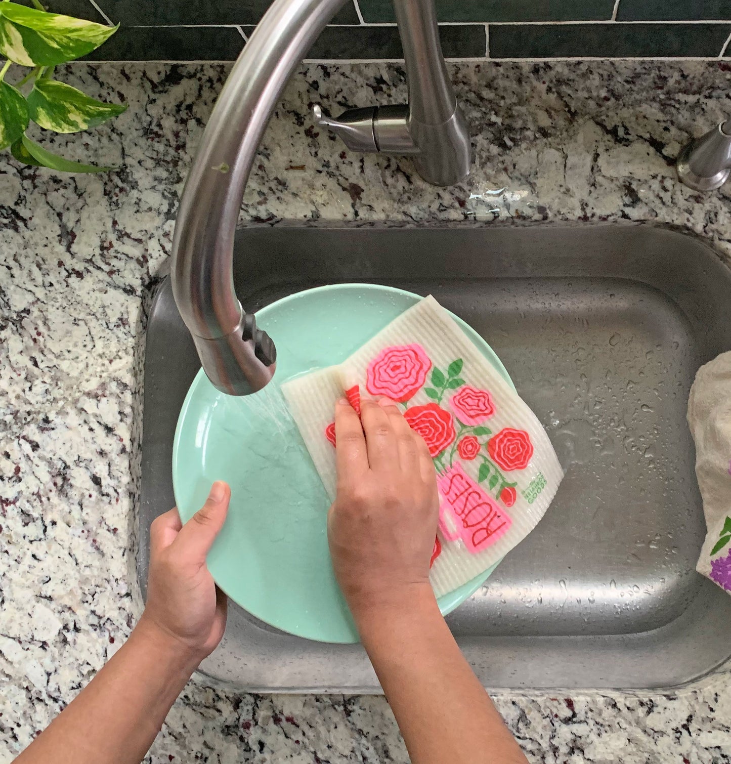 Roses Dish Towel + Sponge Cloth Gift Set