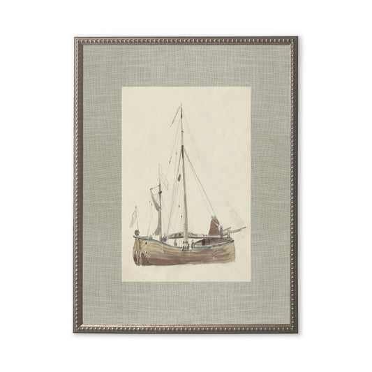 Sailboat Painting in Silver-Beaded Frame