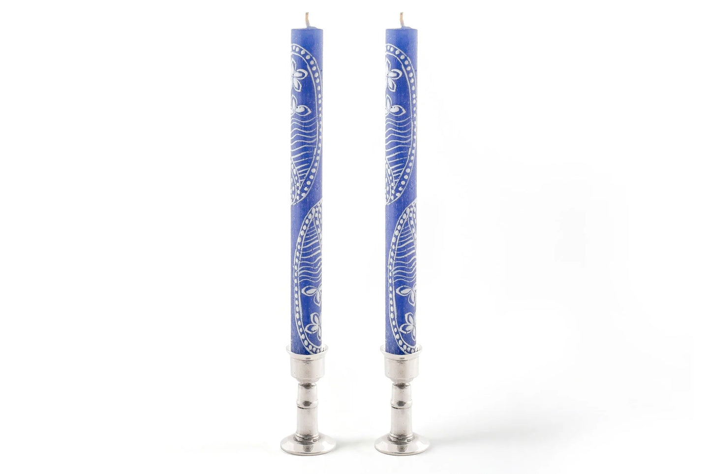 Henna White on Blue Painted Candles