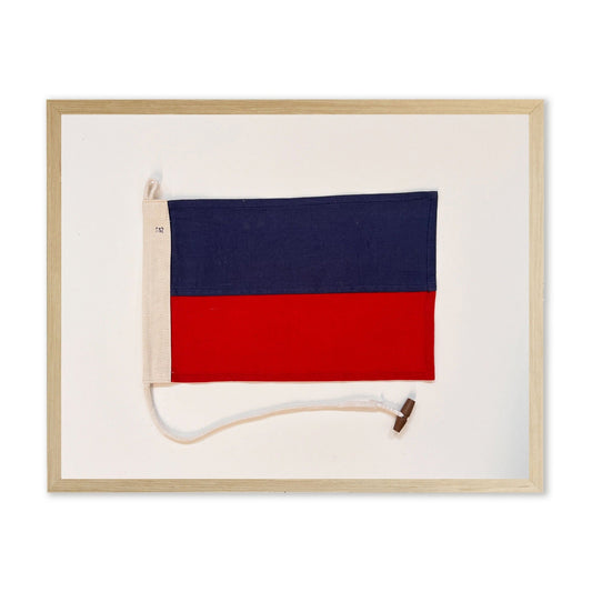 Red and Navy Flag in Natural Wooden Frame
