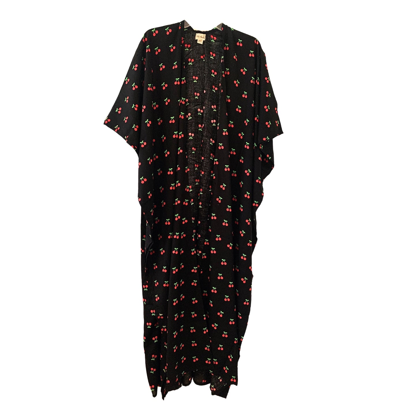 Nostalgic Cherry-Print Travel Kimono Duster