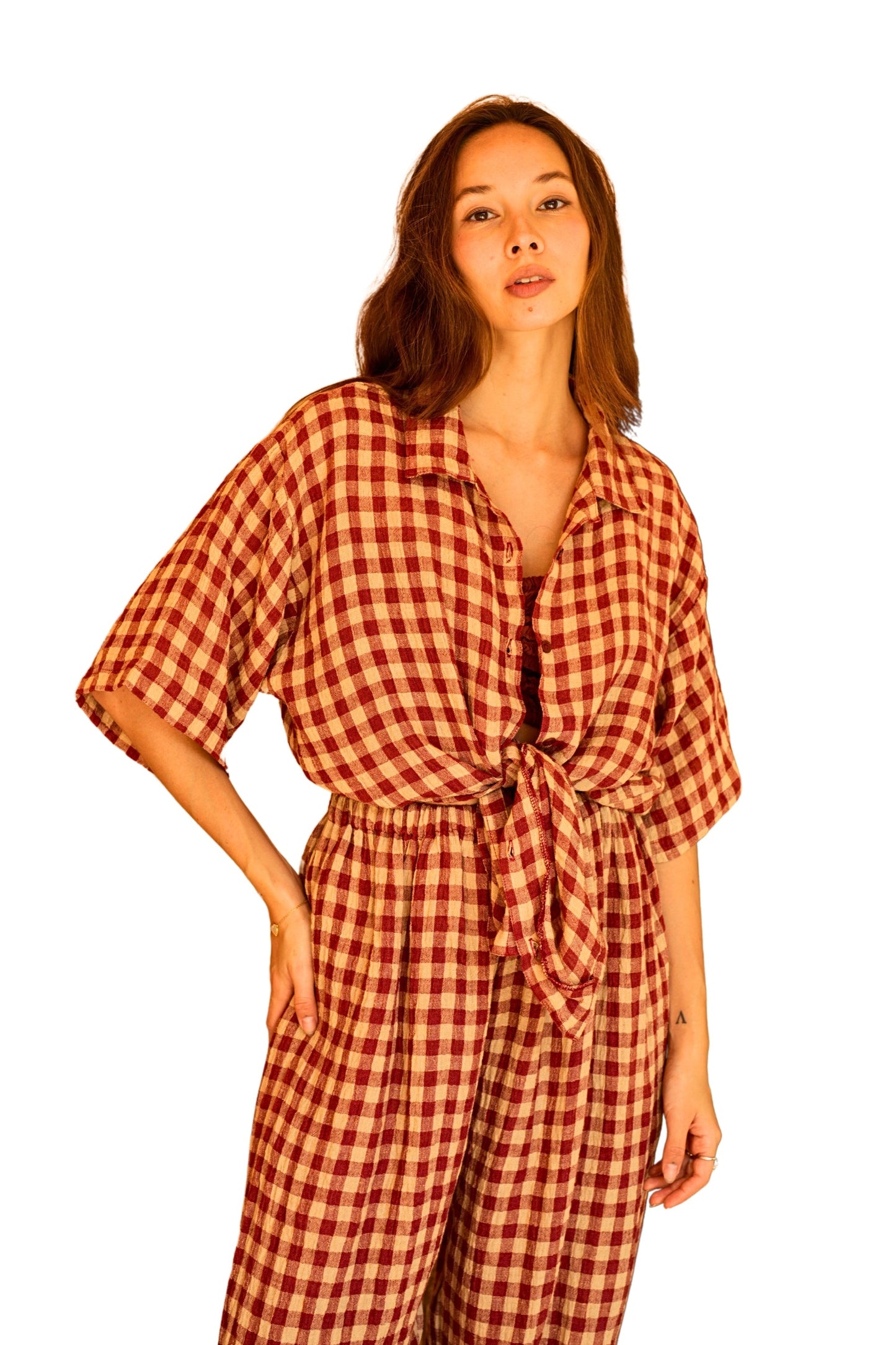 Vanessa Linen Gingham Shirt in Red