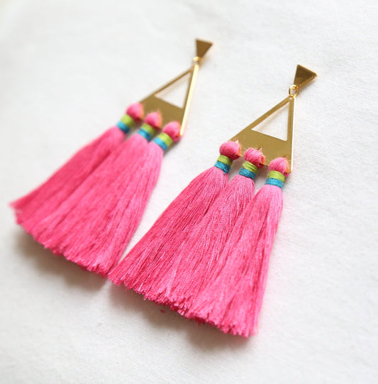 Trío Tassel Earring - Deep Pink