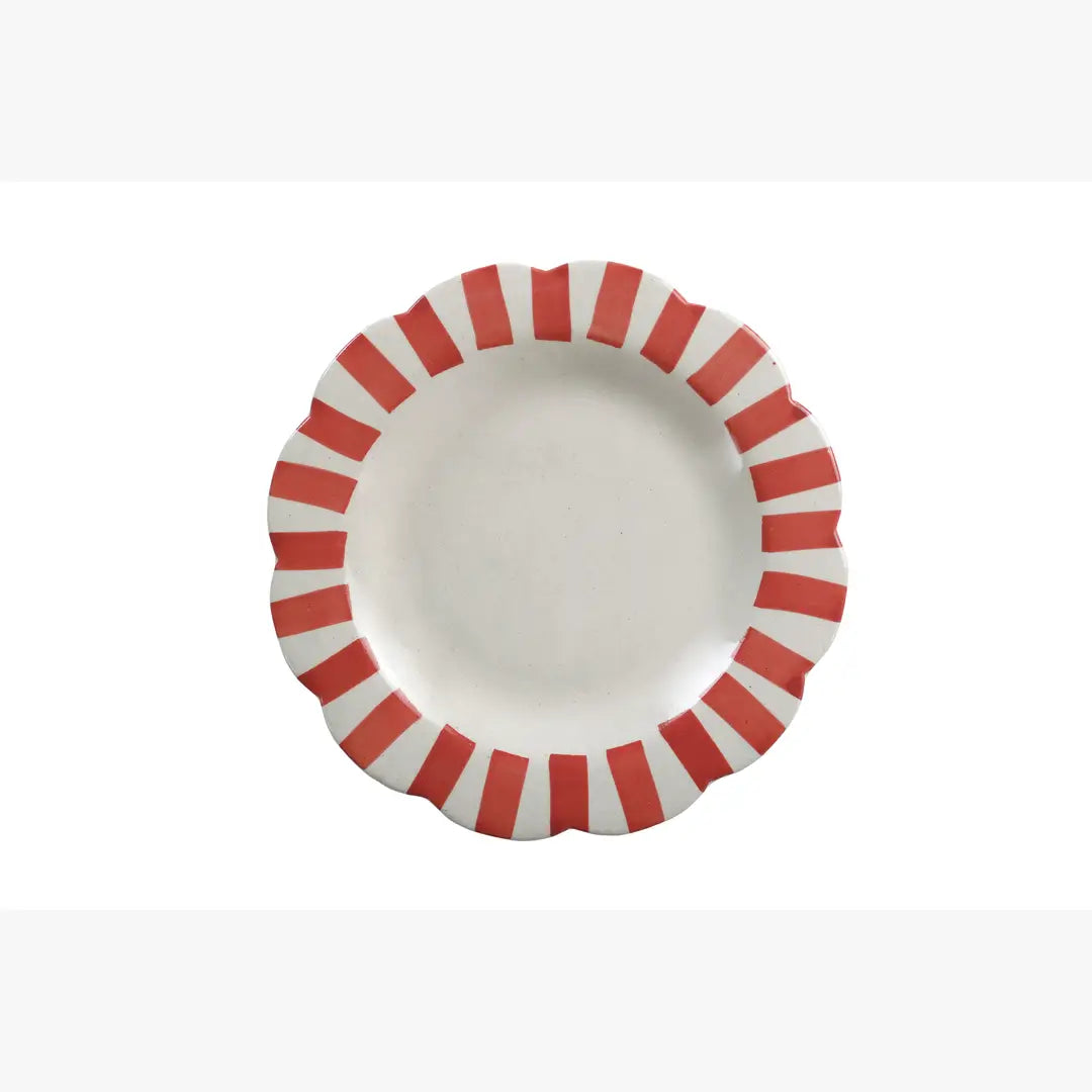 Ceramic Stripe Dinner Plate,  Red- 10 x 10 x 1.25 Inches