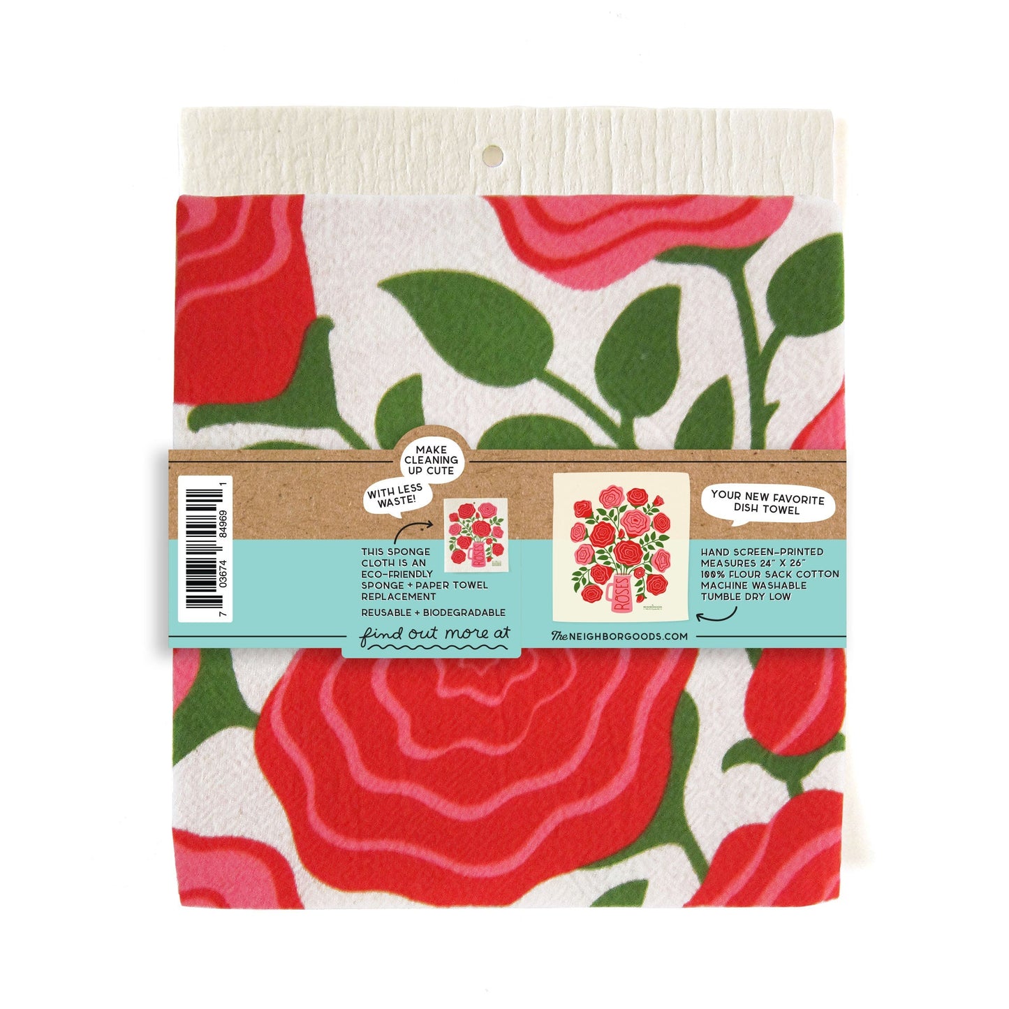 Roses Dish Towel + Sponge Cloth Gift Set