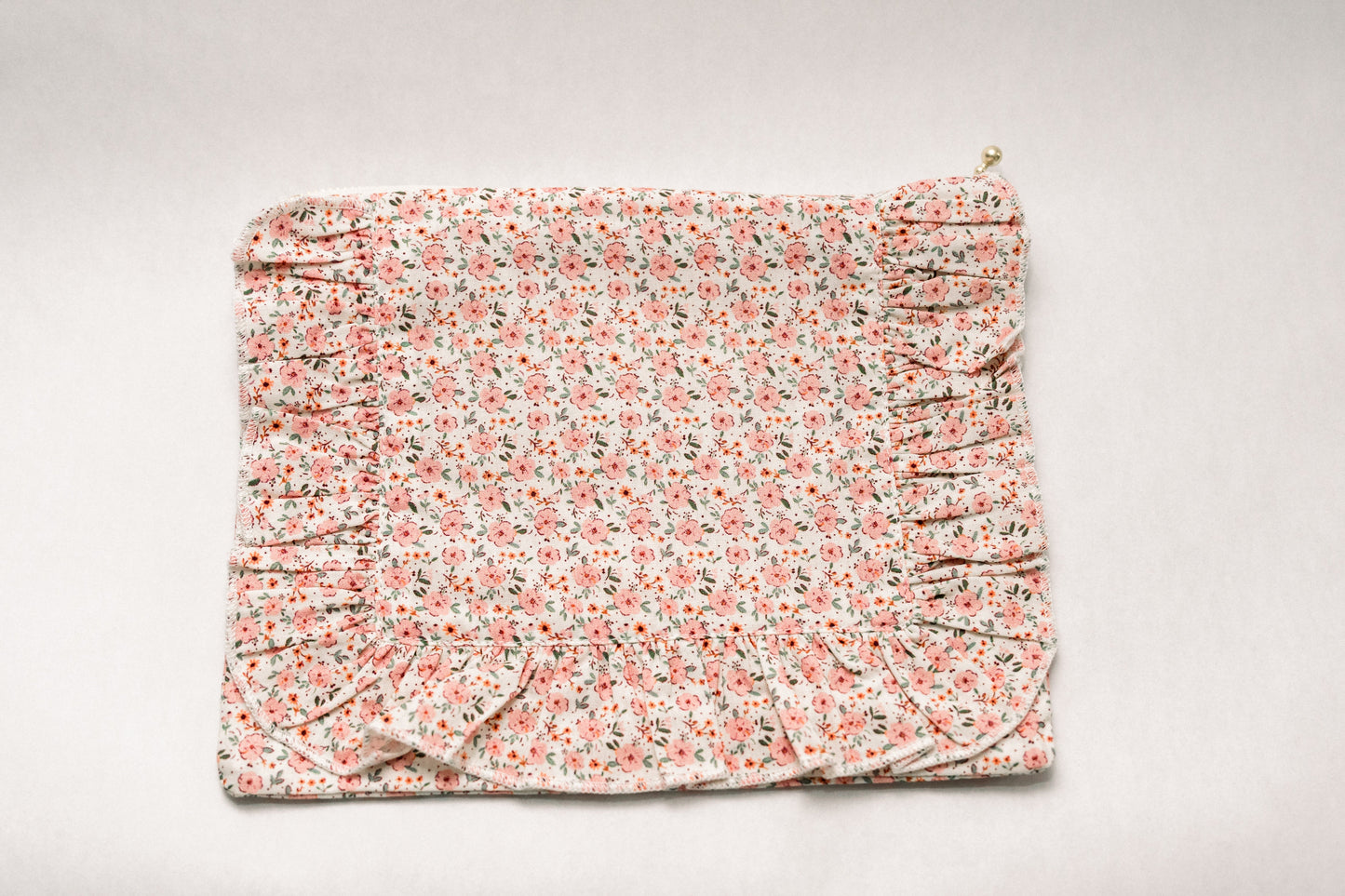 Rosebud Scatter | Timeless Floral Ruffle Zipper Pouch