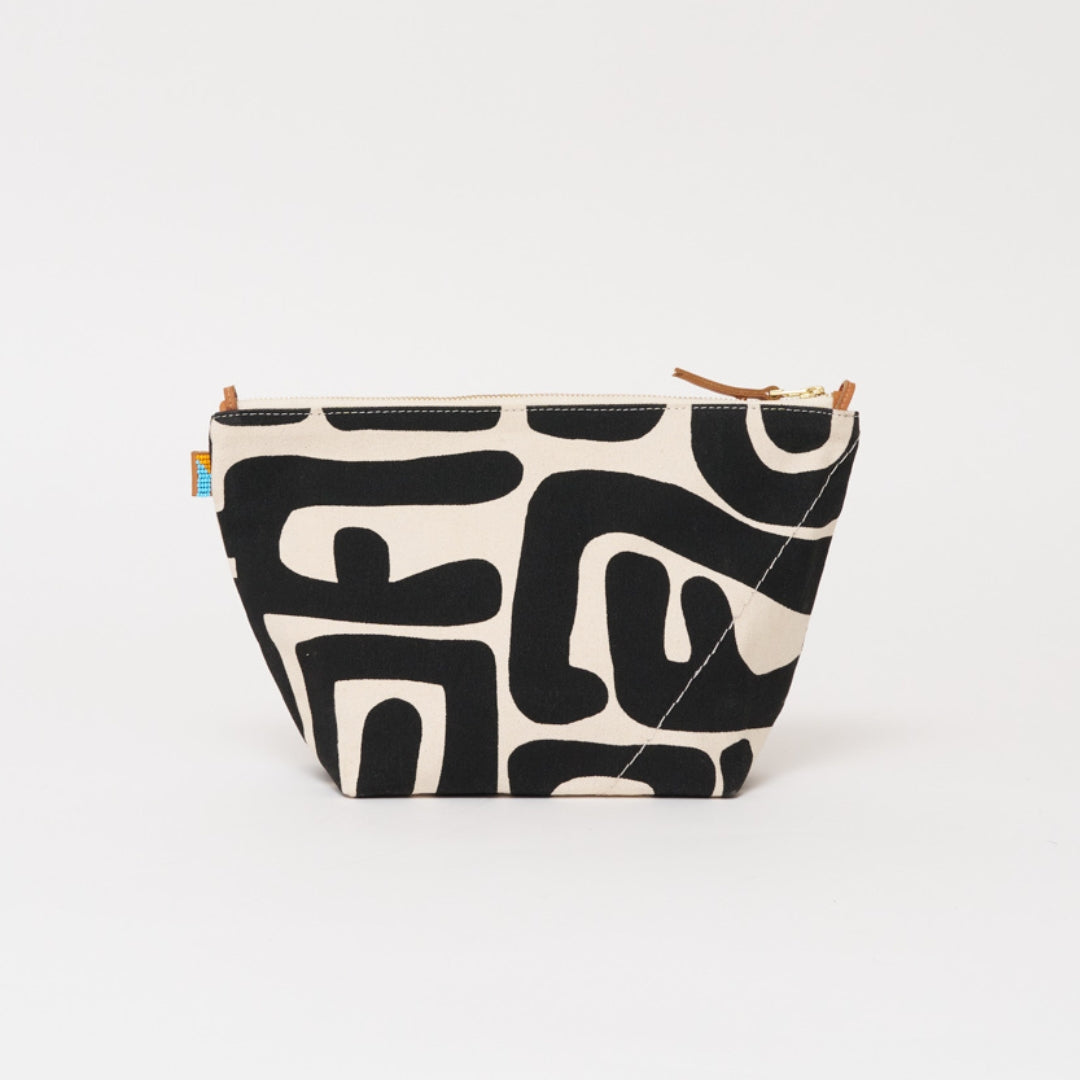 XLarge Convertible Pouch - Black Kuba with Red Beaded Heart