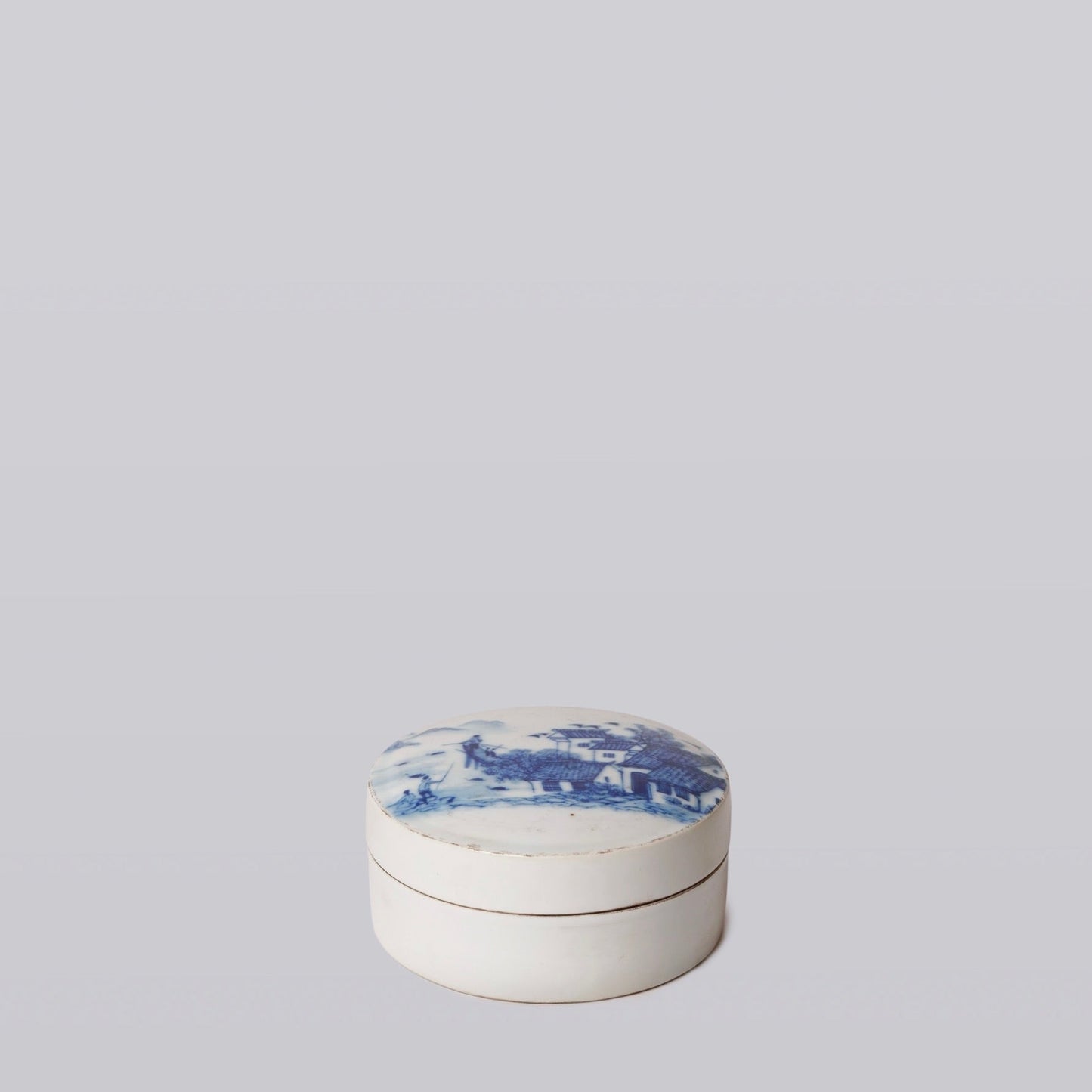 Blue and White Porcelain River Landscape Ink Box