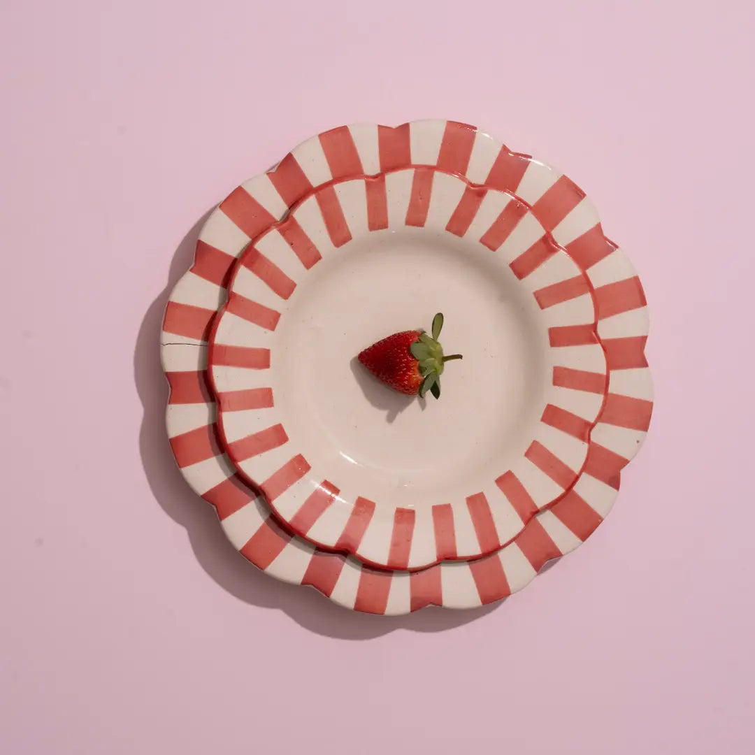 Ceramic Stripe Dinner Plate,  Red- 10 x 10 x 1.25 Inches