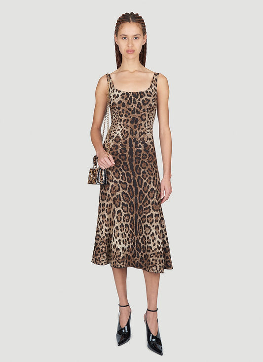 Dolce & Gabbana Women Leopard Print Midi Dress
