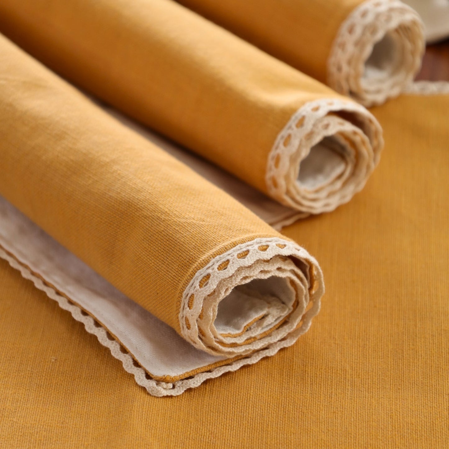 Mustard & Off-White Cotton Crochet Placemats (12" x 18")