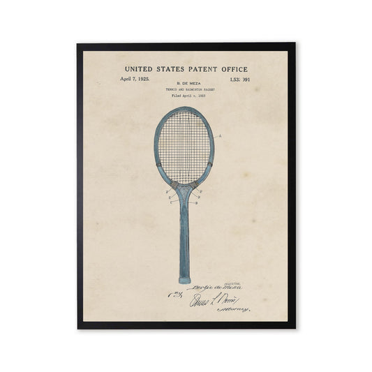 Tennis Racket Patent in Black Frame